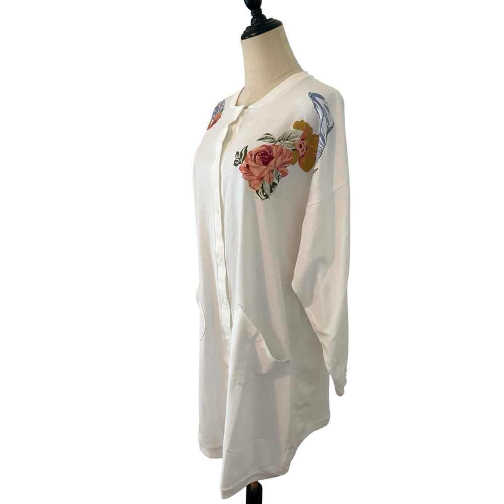 Vtg 90s Sportsgear White Floral Sweatshirt Dress's Oversized Sz M Grandmacore - Picture 4 of 9
